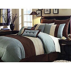 Handcrafted Blue Pintuck Faux Silk 8-piece Comforter Set
