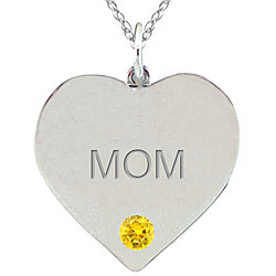 10k Gold November Birthstone Citrine Engraved 'MOM' Necklace