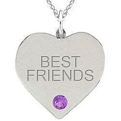 10k Gold February Birthstone Amethyst Engraved 'BEST FRIENDS' Necklace