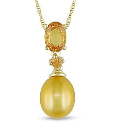 Miadora 10k Gold Yellow Pearl and Yellow Sapphire Necklace