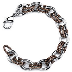 Stainless Steel and Brown Double Braided Oval Link Bracelet