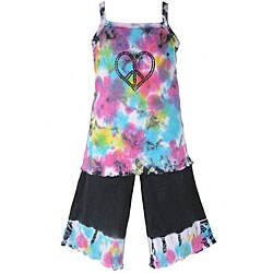 AnnLoren Boutique Girl's Peace Tie-dye Tank and Capris