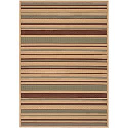 Cafe Beige Stripe Indoor/Outdoor Rug (7'6 x 10'9)