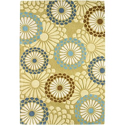 Handmade Aurora Blossom Light Green Wool Rug (4' x 6') 
