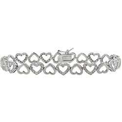 Finesque Sterling Silver 1/2ct TDW Diamond Open Heart Link Bracelet