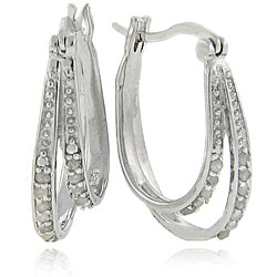 Finesque Sterling Silver 1/4 Carat TW Diamond Double Hoop Earrings, 