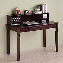 Brown Wood Computer Desk with Hutch