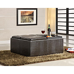 ETHAN HOME Alligator Faux Leather Tray Top Storage Cocktail Ottoman