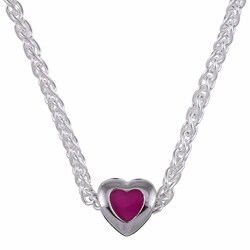 Sterling Essentials Sterling Silver 16-inch Pink Enamel Heart Bead Necklace