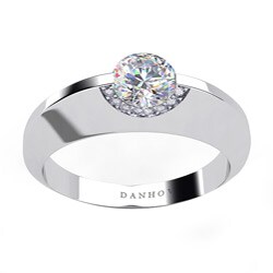 Danhov 14k Gold Cubic Zirconia and 1/10ct TDW Diamond Engagement Ring