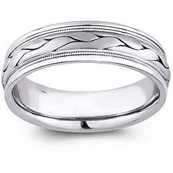 14k White Gold Women's Hand-braided Comfort Fit Wedding Band (5.2 mm)