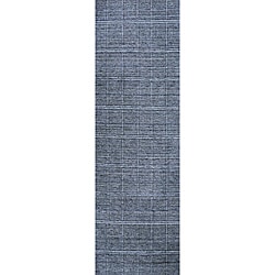 Hand-loomed Denim Boxes Blue Wool Runner (2'6 x 8')