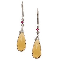 D'Yach Sterling Silver Briolette Champagne Quartz and Ruby Leverback Earrings