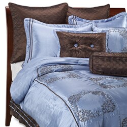 Chocolate Brown/ Blue Oversize 9-piece Comforter Set