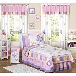 Pink and Purple Butterfly 4-piece Twin-size Girl's Bedding Set
