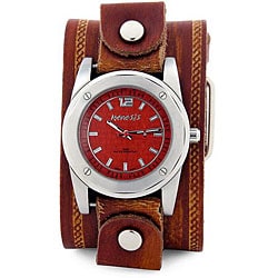 Nemesis Men's Stainless Steel Red Pattern Leather Watch