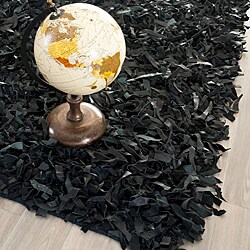 Handmade Metro Black Leather Shag Rug (5' x 8')