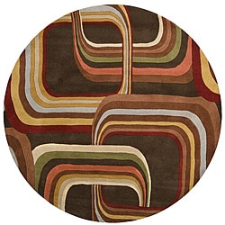Hand-tufted Brown Contemporary Geometric Square Mayflower Wool Rug (4' Round)