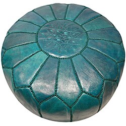 Leather Aqua Green Pouf Ottoman (Morocco)