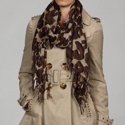 Alexander Del Rossa Brown Leopard Fringed Scarf