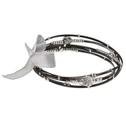 Celeste Stainless Steel Black Crystal Flower Bangle Bracelets (Set of 5)
