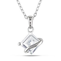 Miadora Sterling Silver Created White Sapphire Necklace
