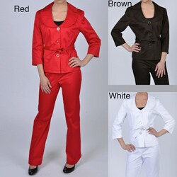 Signature by Larry Levine Women's Notched Spread Collar Jacket Pant Suit