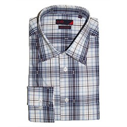 Brio Men's Blue/ Grey Plaid Slim-fit Dress Shirt