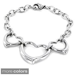 High-polish Stainless Steel Three Open Hearts Charm Bracelet