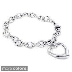 Women's Stainless Steel High-polish Heart-charm Chain Bracelet