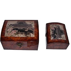 Decorative Jewelry & Keepsake Box with Eiffel Tower (Set of 2)