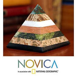 Handcrafted Multi-gemstone 'Be Positive' Pyramid Sculpture (Peru)