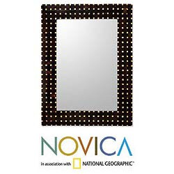 Handcrafted Coconut Shell 'Points of Light' Wall Mirror (Indonesia)