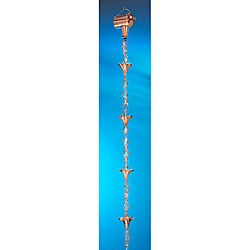 Good Directions Polished Copper Watering Can w/Flowers Rain Chains (Set of 2)