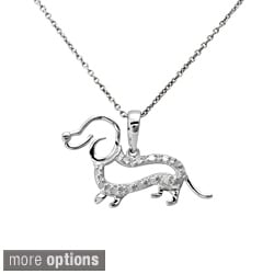 Sterling Silver or Two-tone 1/10ct TDW Diamond Dachshund Dog Necklace