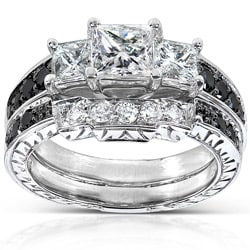 14k White Gold 1 3/5ct TDW Black and White Diamond Bridal Ring Set