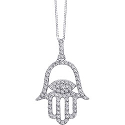 14k White Gold 1/3ct TDW Diamond Hamsa Necklace (G-H, I1-I2)