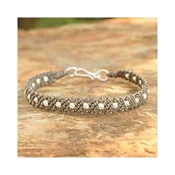 Sterling silver 'Hill Tribe Khaki Harmony' Braided Bracelet (Thailand)