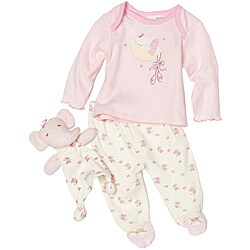 Vitamins Baby Girls Elephant Footed Pajama Set with Blanket Buddy