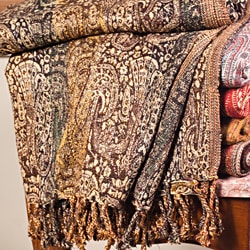 Royal Green and Gold Floral Woven Throw