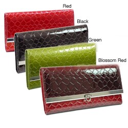 Dasein Faux Leather Embossed Snake Skin Checkbook Wallet