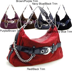 Dasein Faux Suede Croco Embossed Belted Hobo Bag