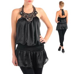 Stanzino Women's Black Jeweled Halter Top