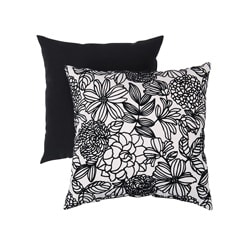 Pillow Perfect Decorative Black/White Flocked Floral Square Toss Pillow