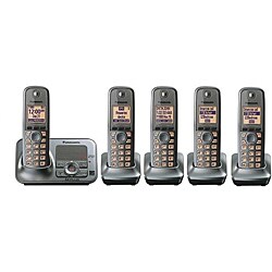 Panasonic KX-TG4135M DECT 6.0 Cordless Phone w/Digital Answering System/Metallic Gray/Includes 5 Handsets-Refurbished