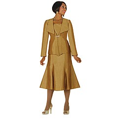 Divine Apparel Women's Bronze Three-piece Shantung Skirt Suit