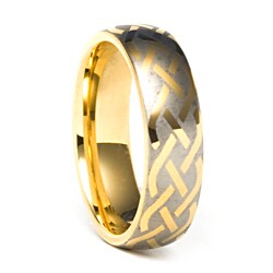 Men's Tungsten Carbide Gold Laser-etched Weave Ring (7 mm)