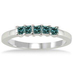 10k White Gold 1/2ct TDW Princess Blue Diamond Wedding Band