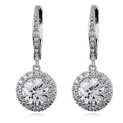 Collette Z Sterling Silver Clear Cubic Zirconia Round Drop Earrings