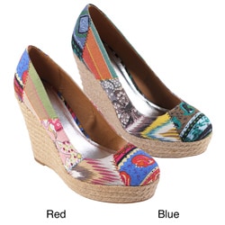 Journee Collection Women's 'Dorine' Patchwork Canvas Wedges